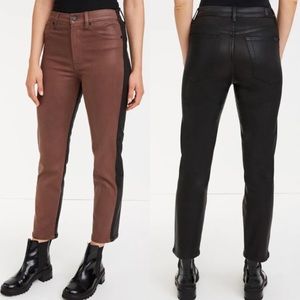 7 For All Mankind Coated 50/50 High Waist Cropped Straight Brown Black 25